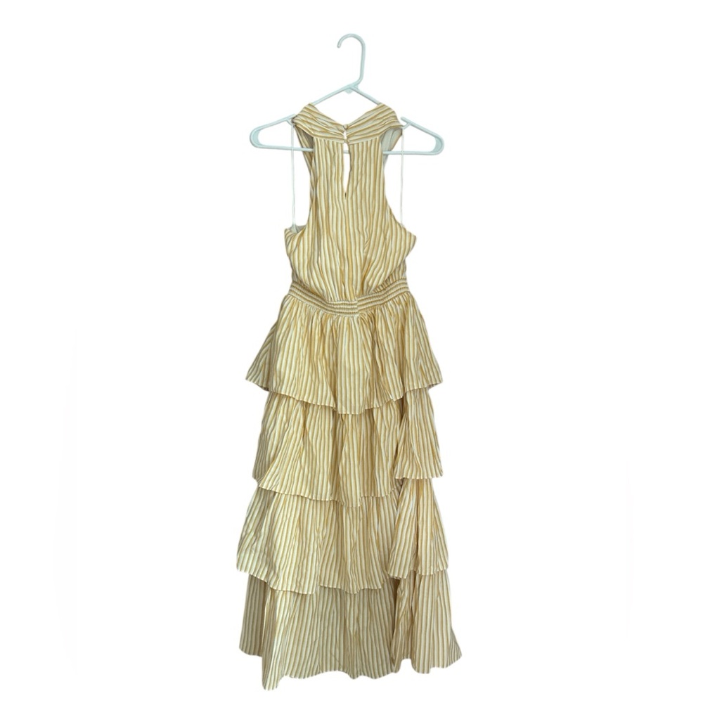 NWT Skies are Blue Yellow Stripes Tiered Halter Maxi Dress Size Small - Picture 4 of 15